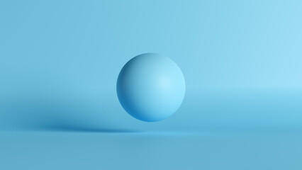 Blue sphere ball levitating over the floor against blue background. - obrazy, fototapety, plakaty