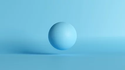Fotobehang Blue sphere ball levitating over the floor against blue background. © Cagkan