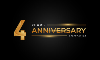 4 Year Anniversary Celebration with Shiny Golden and Silver Color for Celebration Event, Wedding, Greeting card, and Invitation Isolated on Black Background