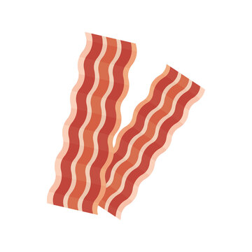 Fried bacon in flat style. Breakfast ingredient on isolated white background. Vector stock illustration
