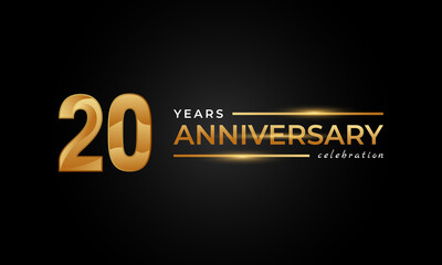 20 Year Anniversary Celebration with Shiny Golden and Silver Color for Celebration Event, Wedding, Greeting card, and Invitation Isolated on Black Background