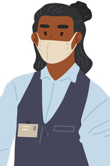 Young woman wearing protective mask showing her arm with bandage after receiving covid-19 vaccine. Concept of vaccination, health, spread of vaccine, healthcare, call of fight against coronavirus