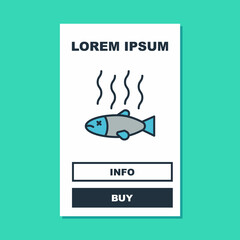 Filled outline Dead fish icon isolated on turquoise background. Rotten fish. Vector
