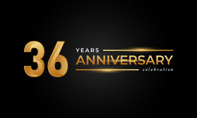 Obraz premium 36 Year Anniversary Celebration with Shiny Golden and Silver Color for Celebration Event, Wedding, Greeting card, and Invitation Isolated on Black Background