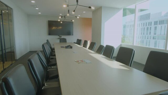 Tracking Shot Of A Newly Built Empty Meeting Room In A Corporate Office