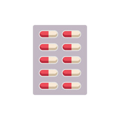 Capsules in flat design. Medicines on an isolated white background. Vector stock illustration