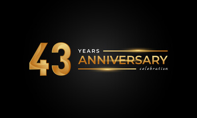 43 Year Anniversary Celebration with Shiny Golden and Silver Color for Celebration Event, Wedding, Greeting card, and Invitation Isolated on Black Background