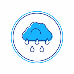 Filled outline Cloud with rain icon isolated on white background. Rain cloud precipitation with rain drops. Vector