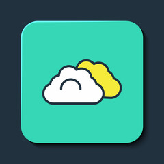 Filled outline Cloudy weather icon isolated on blue background. Turquoise square button. Vector