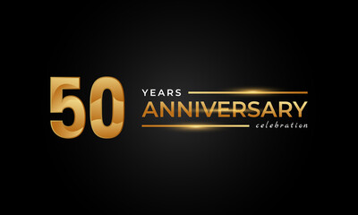 50 Year Anniversary Celebration with Shiny Golden and Silver Color for Celebration Event, Wedding, Greeting card, and Invitation Isolated on Black Background