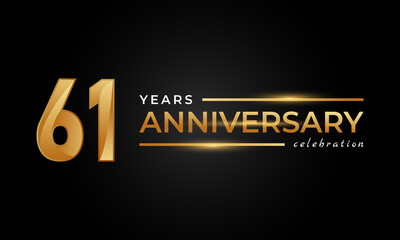 61 Year Anniversary Celebration with Shiny Golden and Silver Color for Celebration Event, Wedding, Greeting card, and Invitation Isolated on Black Background
