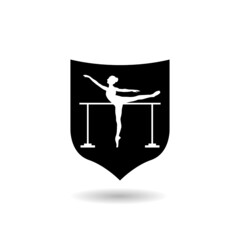 Ballerina in simple heraldic shield icon with shadow
