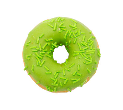 Green Donut Isolated On White Background.