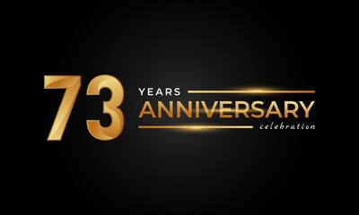 73 Year Anniversary Celebration with Shiny Golden and Silver Color for Celebration Event, Wedding, Greeting card, and Invitation Isolated on Black Background