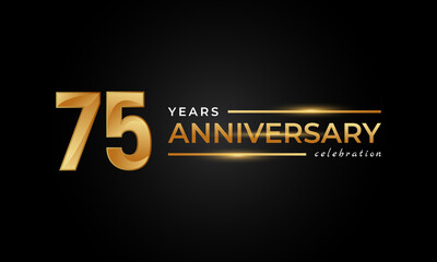 Obraz premium 75 Year Anniversary Celebration with Shiny Golden and Silver Color for Celebration Event, Wedding, Greeting card, and Invitation Isolated on Black Background