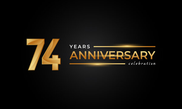 74 Year Anniversary Celebration with Shiny Golden and Silver Color for Celebration Event, Wedding, Greeting card, and Invitation Isolated on Black Background