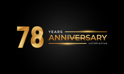 78 Year Anniversary Celebration with Shiny Golden and Silver Color for Celebration Event, Wedding, Greeting card, and Invitation Isolated on Black Background