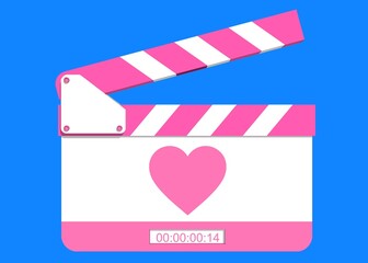 Video Clapper for Story Romance. Film clapper-slate 3D - Digital sign. film slate valentine's day Background.