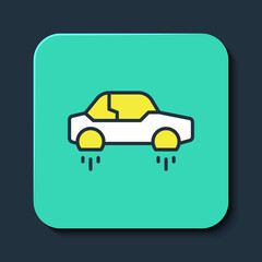 Filled outline Fantastic flying car icon isolated on blue background. Hover car future technology future transport. Turquoise square button. Vector