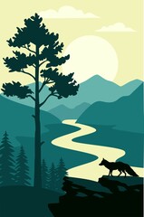 landscape with trees and mountains