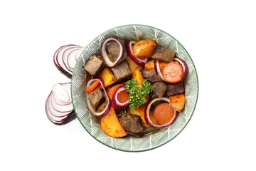 Beef with vegetables isolated on white background