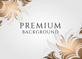 White background with graceful stylized golden flowers in the corners, a template for covers, postcards, congratulations, wedding invitations, advertising in fashion, cosmetology, floristry. Vector
