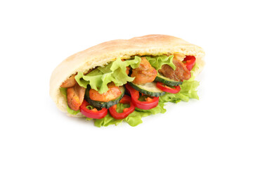 Pita with chicken isolated on white background