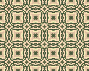 Seamless pattern with abstract shapes, shades of dark green, light yellow and soft orange. Vector background