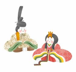 雛祭りの雛人形　手描きイラスト