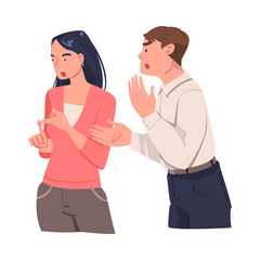 Angry Man and Woman Arguing Having Conflict with Somebody Vector Illustration