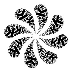 Fototapeta premium Kappa Greek lowercase symbol icon exploding burst petals salute shape. Rotation burst organized from random Kappa Greek lowercase symbol items.