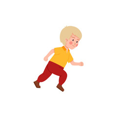 Fototapeta na wymiar Kid boy running fast or jogging cartoon flat vector illustration isolated.