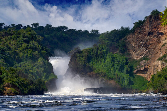 Murchison Falls, Waterfall Between Lake Kyoga And Lake Albert On The Victoria Nile In Uganda. Africa River Landscape.