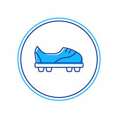 Filled outline Football shoes icon isolated on white background. Soccer boots. Sport football foot protection. Vector