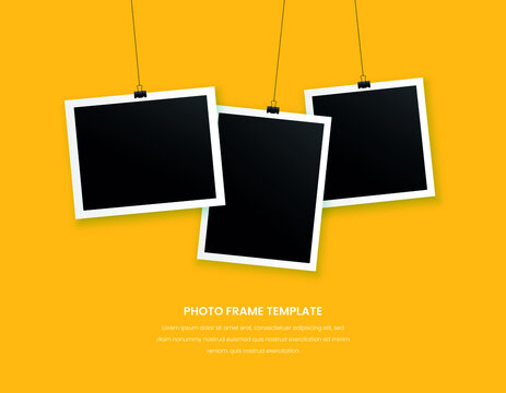 realistic hanging photo frames trendy background	
