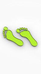 two Yellow Green glass bare footprints. bare footprint close up. Vertical image. 3D image. 3D rendering.