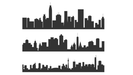 Fototapeta premium Set of vector city silhouette skyline. Sketch of urban design. City white background. City silhouette linear