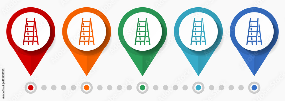 Poster ladder, climb concept vector icon set, flat design tool pointers, infographic template