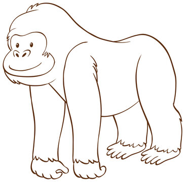 Gorilla in doodle simple style on white background