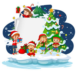 Snowy night with happy children in Christmas theme
