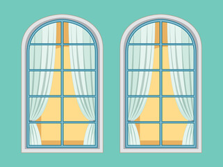 Romantic old windows on green background