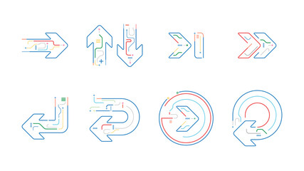 Digital tech flat arrows icon set