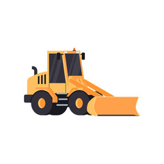 Obraz na płótnie Canvas Small snowplow tractor for streets and roads cleaning, flat vector illustration isolated on white background.
