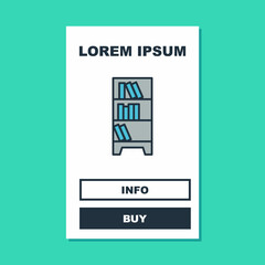 Filled outline Library bookshelf icon isolated on turquoise background. Vector
