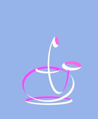 On a cornflower blue background 3D illustration of the outline of a stylish thing in the form of a fuchsia-colored vessel for design and enjoyment.