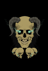 Human skull with hair artwork illustration