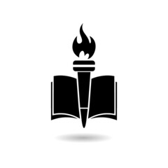 Book and torch education icon with shadow