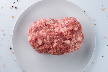 raw minced meat beef on white background