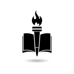 Book and torch education icon with shadow