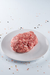raw minced meat beef on white background